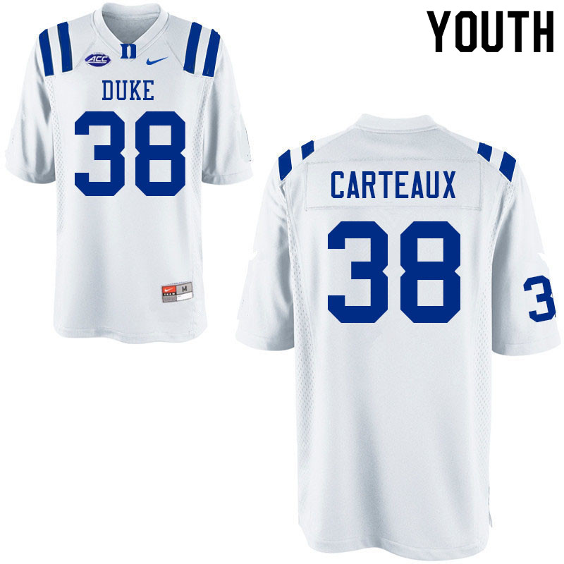 Youth #38 Cole Carteaux Duke Blue Devils College Football Jerseys Sale-White - Click Image to Close